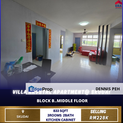 Villa Krystal Apartment @Skudai 3rooms Middle Floor For Sale, Johor, Skudai