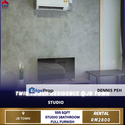 Twin Tower Residence Studio Full Furnish For Rent, Johor, Johor Bahru
