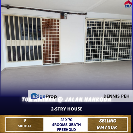 Tun Aminah @Jln Nahkoda 2-stry House For Sale (Facing South East), Johor, Skudai