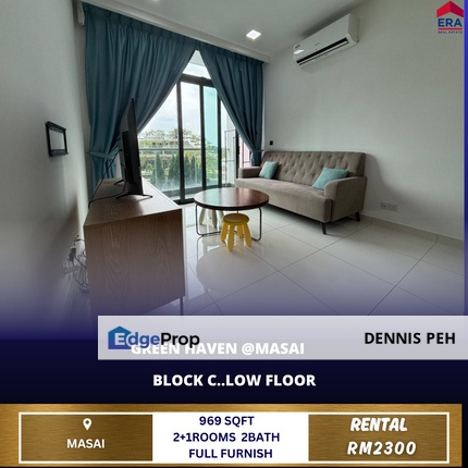 Green Haven @Masai 2+1rooms Full Furnish For Rent (Low Floor), Johor, Masai