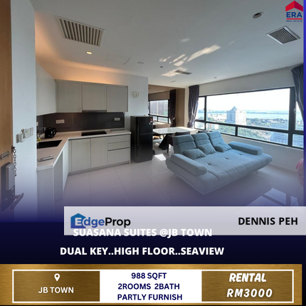 Suasana Suites @Jb Town 2rooms High Floor Seaview For Rent (Partly Furnish), Johor, Johor Bahru