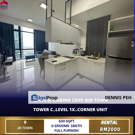 Wave @Marina Cove Jb Town 1+1rooms Full Furnish For Rent, Johor, Johor Bahru