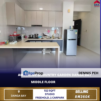 Amberside @Country Garden Studio Middle Floor Furnish For Sale (City View), Johor, Johor Bahru
