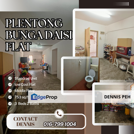 Plentong Daisi Flat 3 beds 2 baths Full Loan, Johor, Pasir Gudang