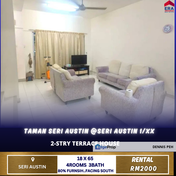 Tmn Seri Austin 2-stry House For Rent (Newly Paint), Johor, Johor Bahru