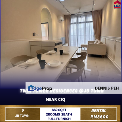 Twin Tower Residences @Jb Town 2rooms Full Furnish For Rent, Johor, Johor Bahru