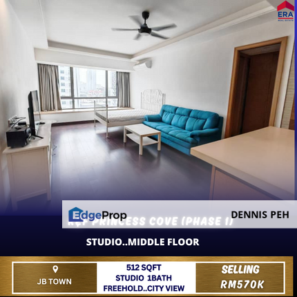 R&F Princess Cove (Phase 1) Studio Full Furnish For Sale (Tenanted & City View), Johor, Johor Bahru