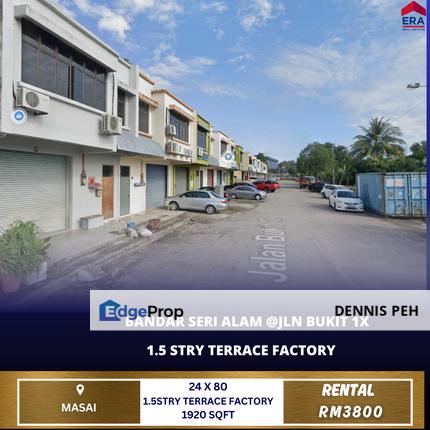Bandar Seri Alam 1.5stry Terrace Factory For Rent (Jln Bukit), Johor, Masai