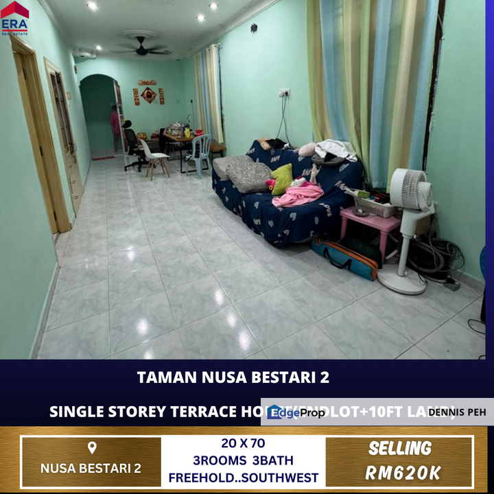 Tmn Nusa Bestari 2 1-stry Endlot w 10ft Land House For Sale (Facing Southwest), Johor, Skudai