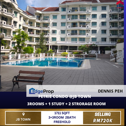 Petrie Condo @Jb Town 3+3rooms Full Furnish For Sale, Johor, Johor Bahru
