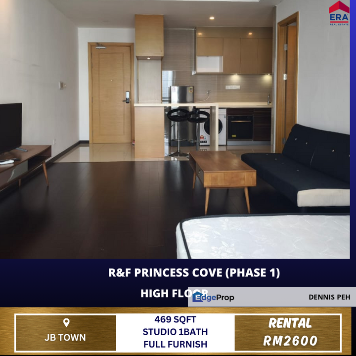 R&F Princess Cove @Jb Town Studio Full Furnish For Rent, Johor, Johor Bahru
