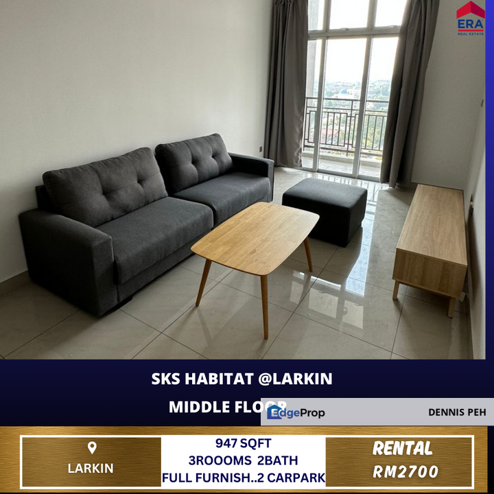 Sks Habitat @Larkin 3rooms Full Furnish For Rent, Johor, Johor Bahru