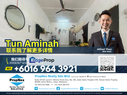 Taman Tun Aminah 1STY Terrace house for Sale, Johor, Skudai
