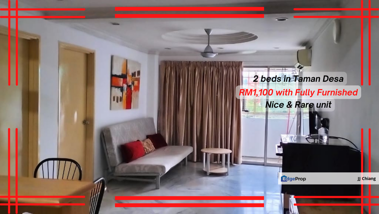 Rm1,100 only, Fully Furnished, 2 beds, Taman Desa, KL for Rental RM1