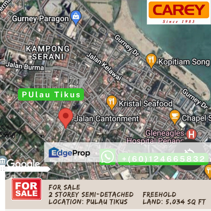 2 storey semi-detached along Jalan Cantonment, Penang, Pulau Tikus