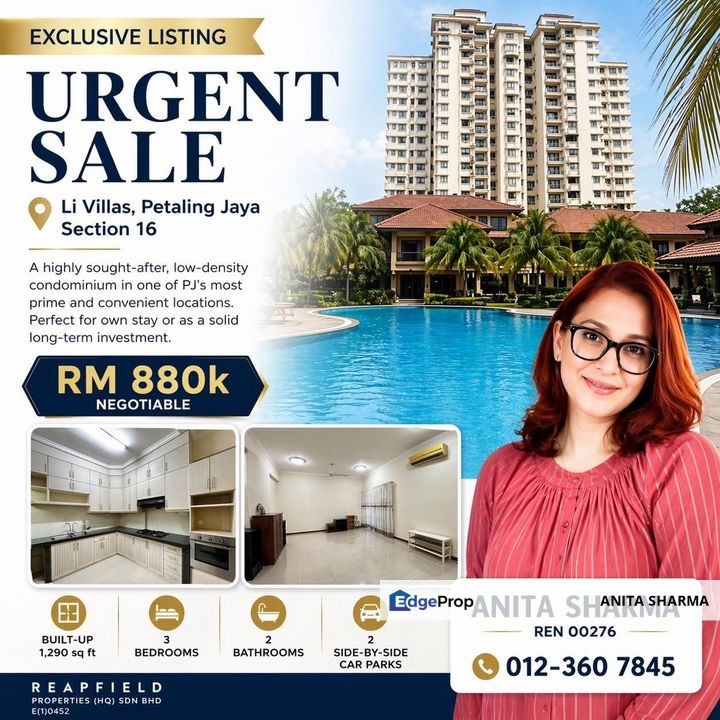 Li Villas Section 16 Petaling Jaya Condominium For Sale Urgent Sale, Selangor, Petaling Jaya