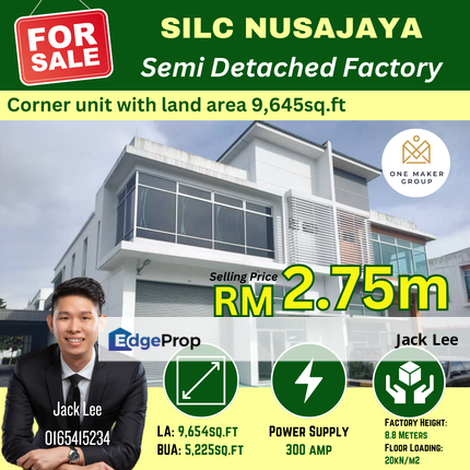 SILC Nusajaya @ Gelang Patah Semi-D Corner Factory LA 9,645sf BUA 5,335sf, Johor, Johor Bahru