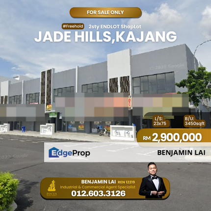 Jade Hills, Kajang Freehold 2 Storey End Lot Shop for Sale, Selangor, Kajang