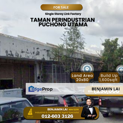 Taman Perindustrian Puchong Utama 1sty Link Factory for Sale, Selangor, Puchong