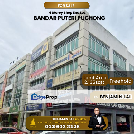 Bandar Puteri, Puchong 4sty Shop (End Lot) For Sale , Selangor, Puchong