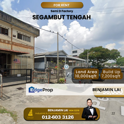 Segambut Tengah Semi D Light Industrial Factory For Rent , Kuala Lumpur, Segambut