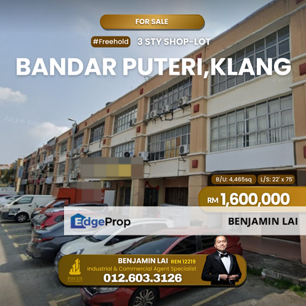 Freehold 3sty Bandar Puteri Klang shop for Sale, Selangor, Klang