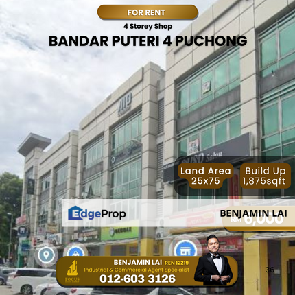 Bandar Puteri 4, Puchong 4sty Shop for Rent , Selangor, Puchong