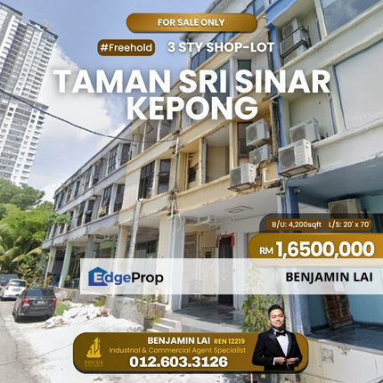 3sty FREEHOLD Taman Sri Sinar Kepong Shoplot for Sale, Kuala Lumpur, Segambut