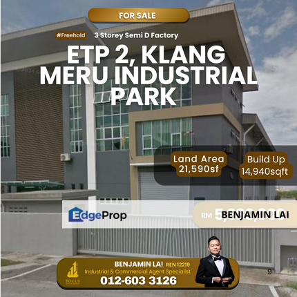 ETP 2, Meru Industrial Park, Klang 3sty Semi-D Factory For Sale, Selangor, Klang