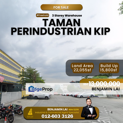 Taman Perindustrian Kip 3 Storey Warehouse for Sale , Kuala Lumpur, Kepong