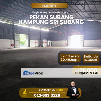 Pekan Subang Kampung Sri Subang Detached Warehouse For Rent  , Selangor, Subang
