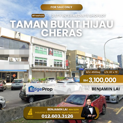 3sty Shoplot Cheras Taman Bukit Hijau Taman Tayton View for Sale, Kuala Lumpur, Cheras