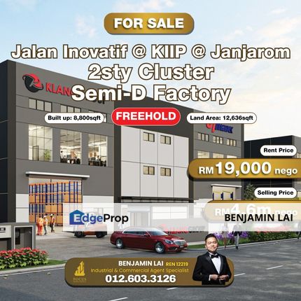 KIIP @ Janjarom  2sty Cluster Semi-D Factory for Sale, Selangor, Jenjarom