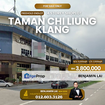 FREEHOLD 4sty Endlot Shop for SALE Taman Chi Liung Pandamaran Klang, Selangor, Klang