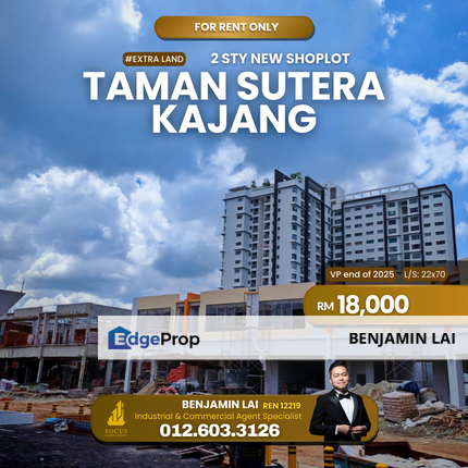 Extra Land 2sty Shoplot for Rent Taman Sutera Kajang, Selangor, Kajang