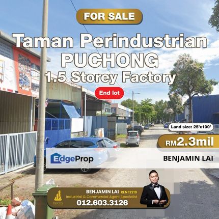 Taman Perindustrian Puchong Utama 1sty Link Factory (End Lot) for Rent, Selangor, Puchong