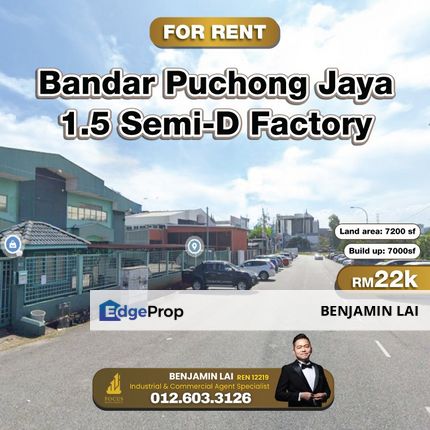 Bandar Puchong Jaya 1.5 Semi-D Factory For Rent, Selangor, Puchong