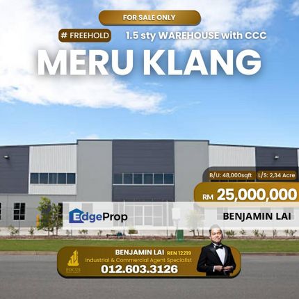 Meru 1.5sty FREEHOLD Warehouse for SALE, Klang Meru Industrial Park, Selangor, Klang