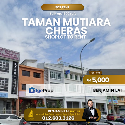 Taman Mutiara Cheras Shoplot for rent, Kuala Lumpur, Cheras
