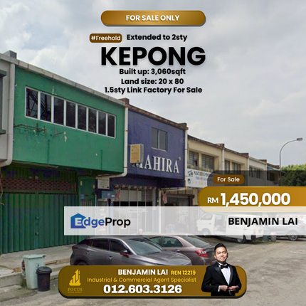 Kepong 1.5sty Link Factory For Sale, Kuala Lumpur, Kepong