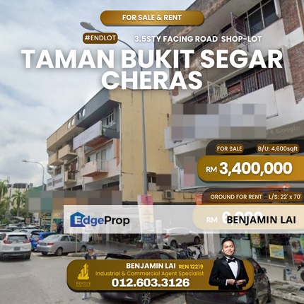 Facing Road 3.5sty Endlot Shop Taman Bukit Segar Cheras for Sale, Kuala Lumpur, Cheras