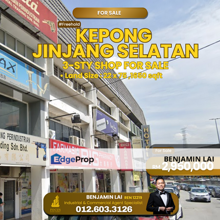 Kepong Jinjang Selatan 3-sty Shop For Sale, Kuala Lumpur, Kepong