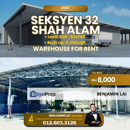 Seksyen 32 Shah Alam Warehouse For Rent , Selangor, Shah Alam