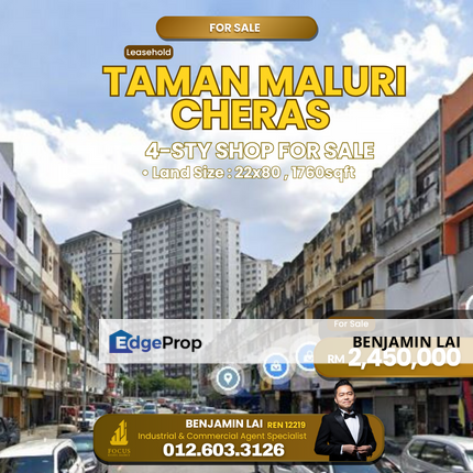 Taman Maluri Cheras 4sty Shop For Sale, Kuala Lumpur, Cheras