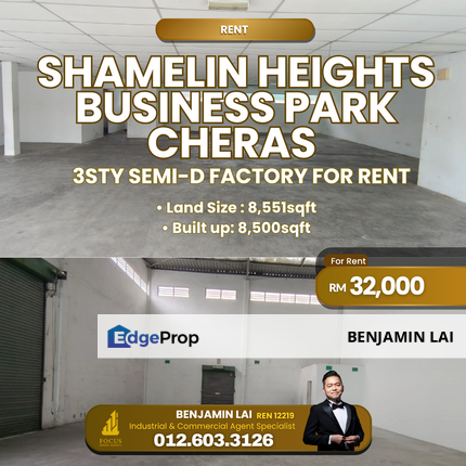 Shamelin Heights Business Park Cheras 3sty Semi-D Factory For Rent , Kuala Lumpur, Cheras