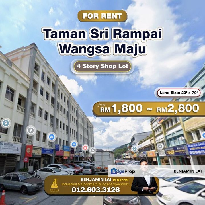 Taman Sri Rampai, Wangsa Maju 4 Story Shop Lot For Rent for Rental @RM1 ...