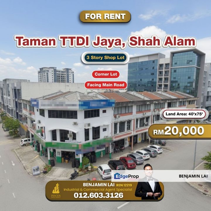 Taman TTDI Jaya, Shah Alam 3 Story (Corner) Shop Lot For Rent for ...