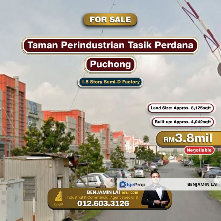Taman Perindustrian Tasik Perdana, Puchong 1.5 Story Semi-D Factory For Sale, Selangor, Puchong