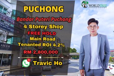 Bandar Puteri Puchong 5 3Storey Shop For Sale , Fully Tenanted , Facing Main Road , Long Lease Tenant