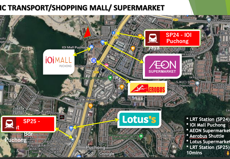 Puchong IOI mall (270K) walking distance to LRT Puchong Jaya
